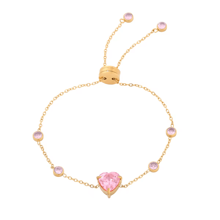 18K Gold Plated Dainty Crystal Heart Drawstring Bracelet