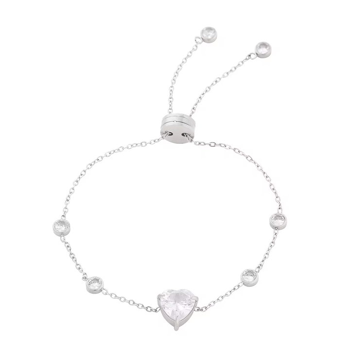 18K Gold Plated Dainty Crystal Heart Drawstring Bracelet