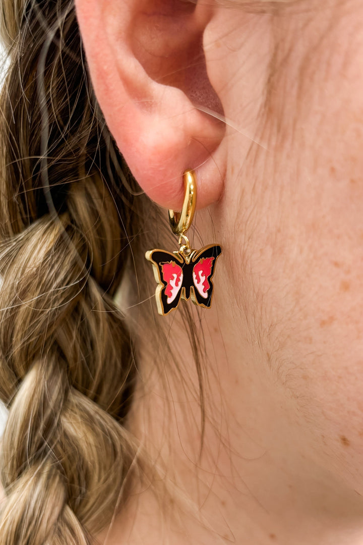 18k Gold Plated Enamel Colored Butterfly Hoop Huggie Earrings