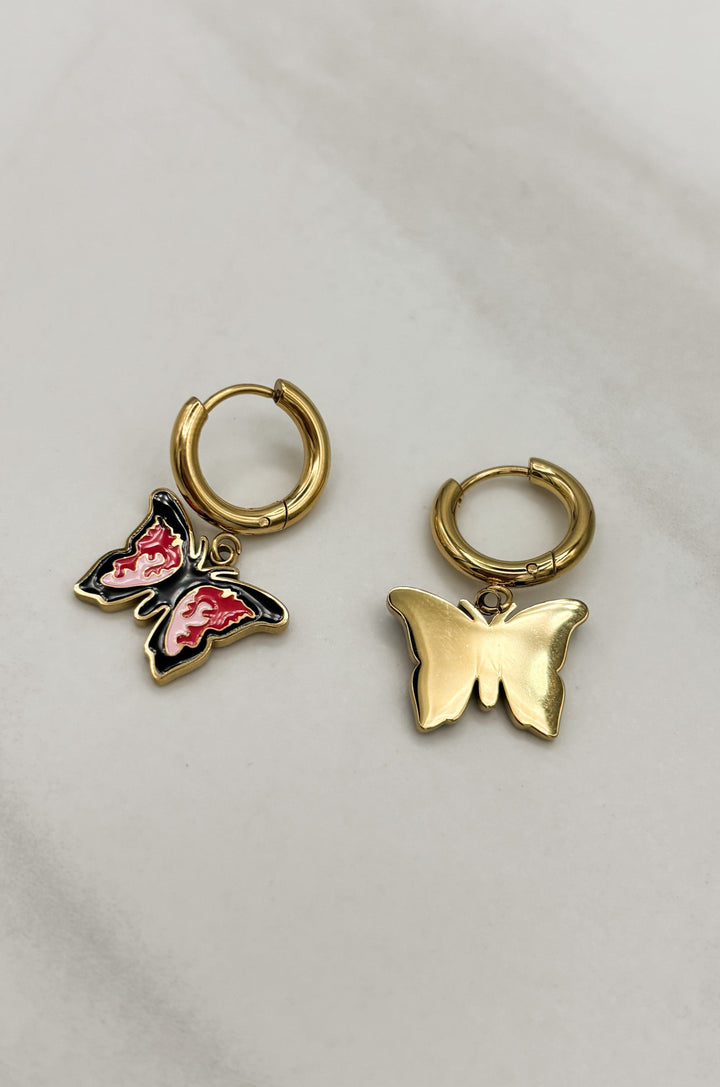 18k Gold Plated Enamel Colored Butterfly Hoop Huggie Earrings