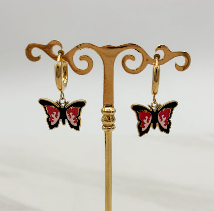 18k Gold Plated Enamel Colored Butterfly Hoop Huggie Earrings