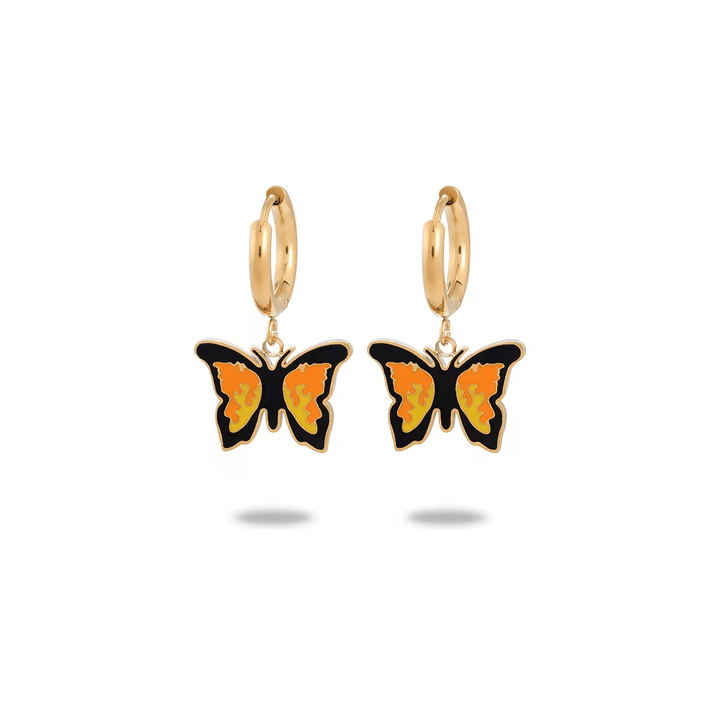 18k Gold Plated Enamel Colored Butterfly Hoop Huggie Earrings