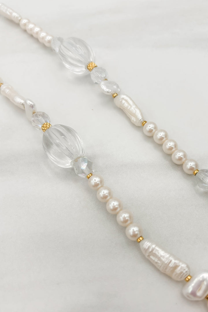 Adara Pearl Beaded Necklace with Gold Accents