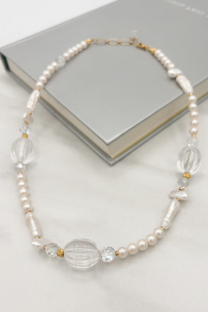 Adara Pearl Beaded Necklace with Gold Accents