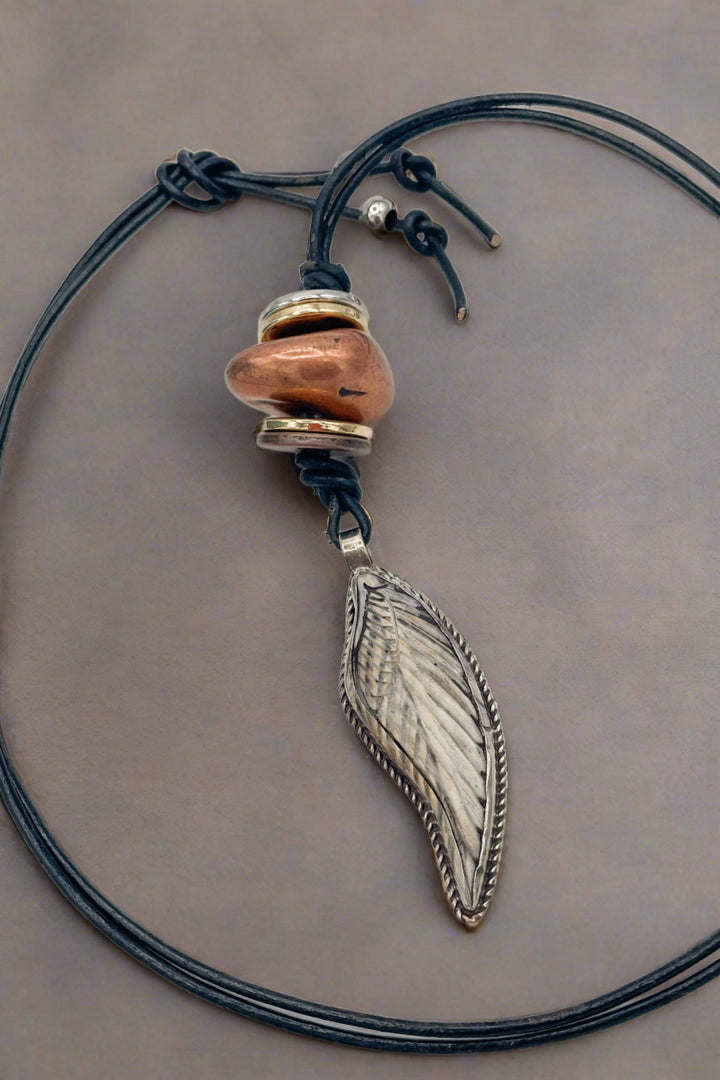 Angel Wing Pendant Leather Cord Necklace