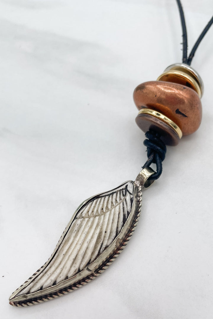 Angel Wing Pendant Leather Cord Necklace