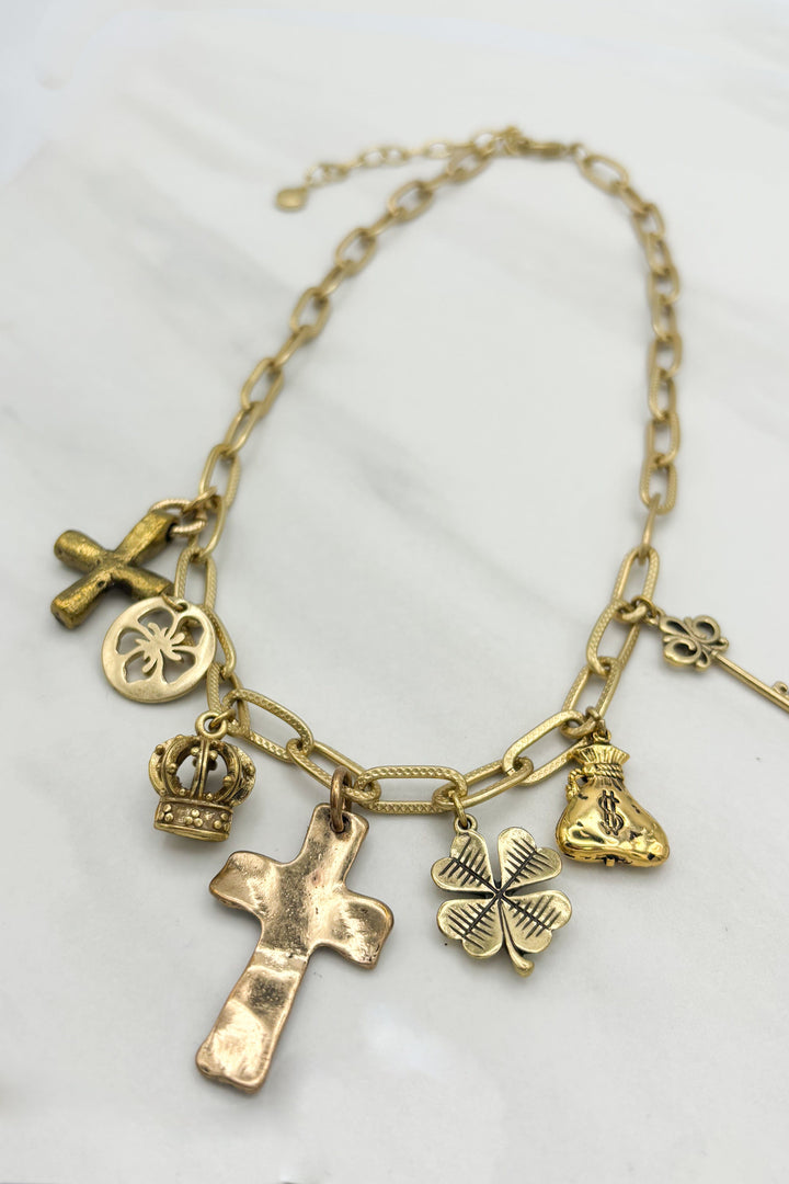 Antique Gold 7 Charm Necklace