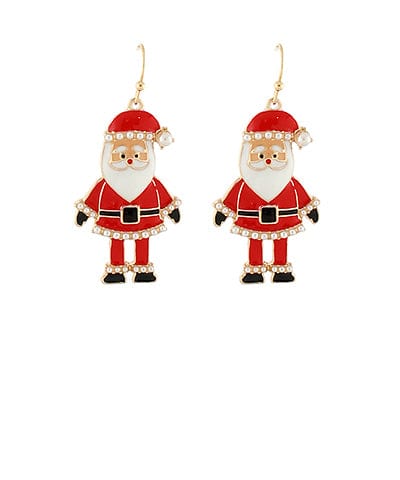 Basic Enamel Santa Dangle Earrings with Pearl Accents