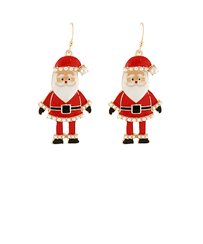 Basic Enamel Santa Dangle Earrings with Pearl Accents