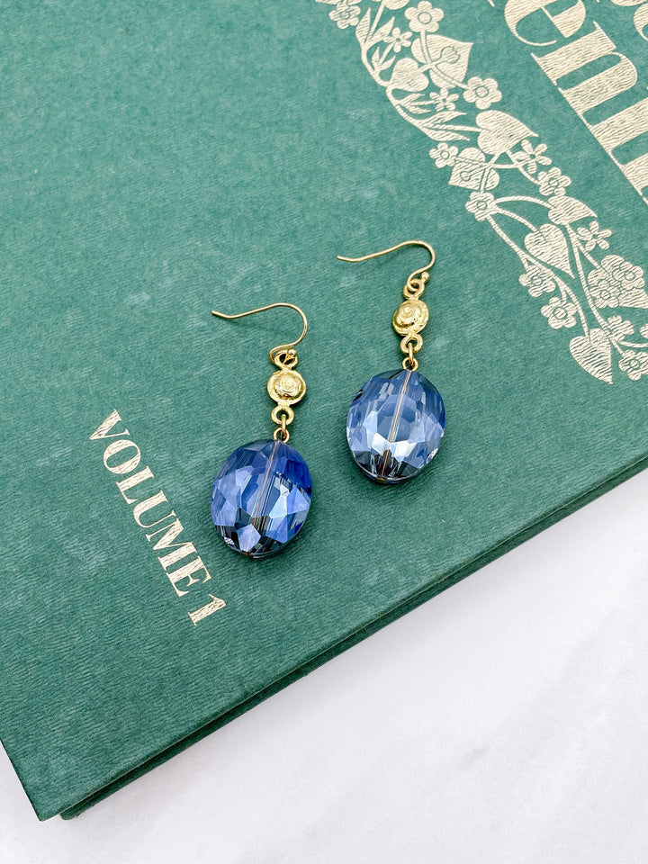 Blue Oval Faceted Crystal Earrings