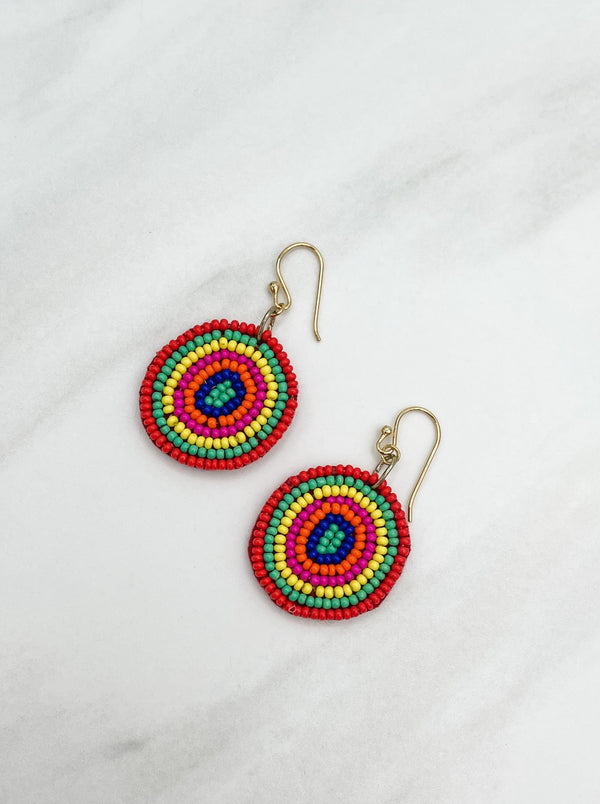 Bright Round Felt Back Seed Beaded Earrings