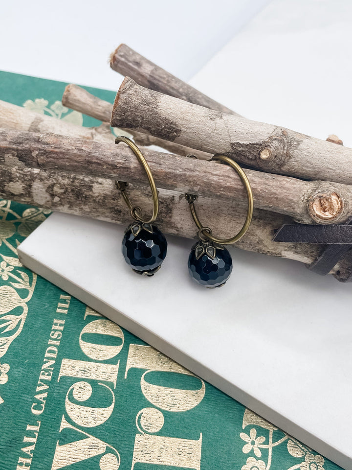 Bronze Hoop with Genuine Stone Earrings