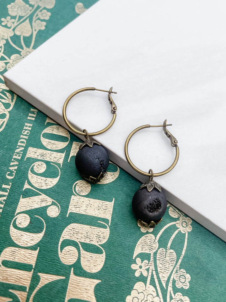 Bronze Hoop with Genuine Stone Earrings