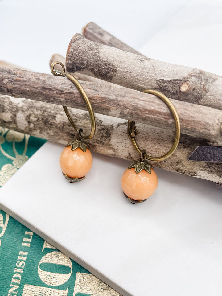 Bronze Hoop with Genuine Stone Earrings