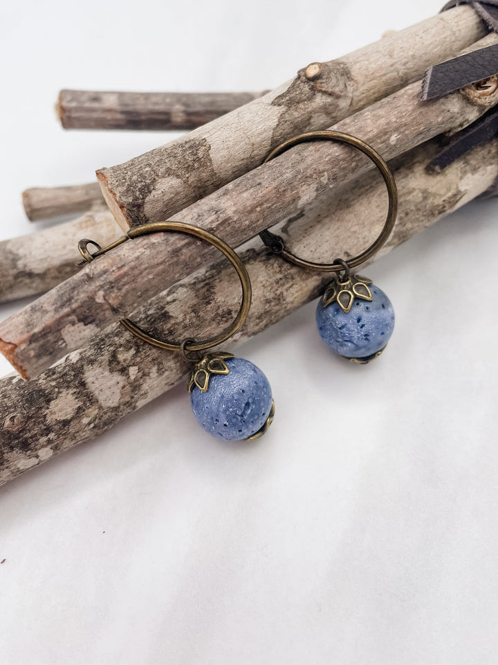 Bronze Hoop with Genuine Stone Earrings