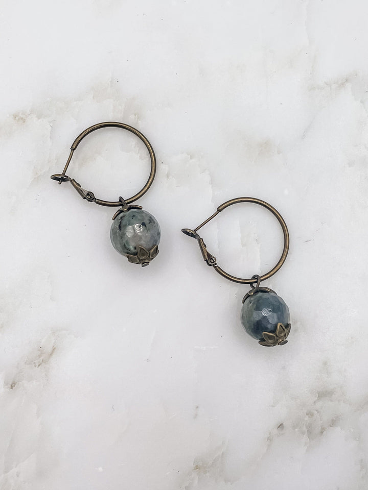 Bronze Hoop with Genuine Stone Earrings