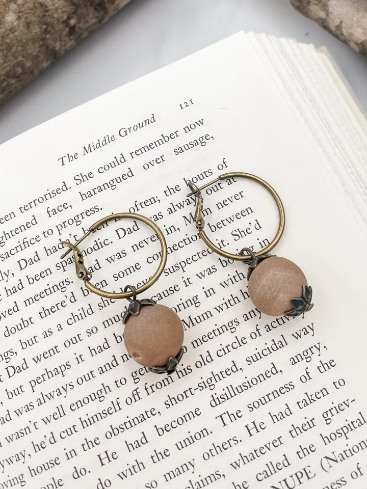 Bronze Hoop with Genuine Stone Earrings