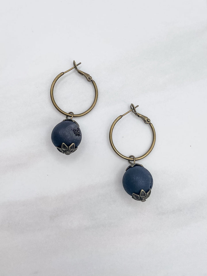 Bronze Hoop with Genuine Stone Earrings