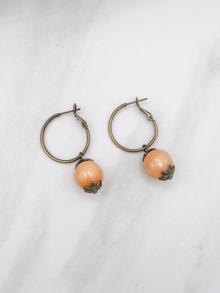 Bronze Hoop with Genuine Stone Earrings