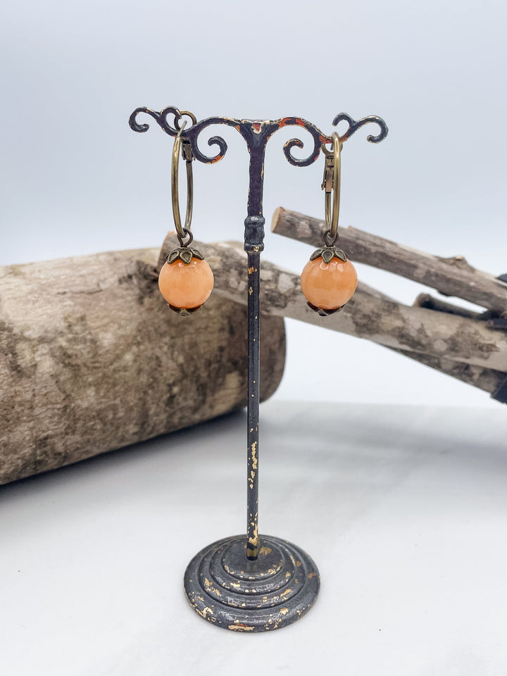 Bronze Hoop with Genuine Stone Earrings