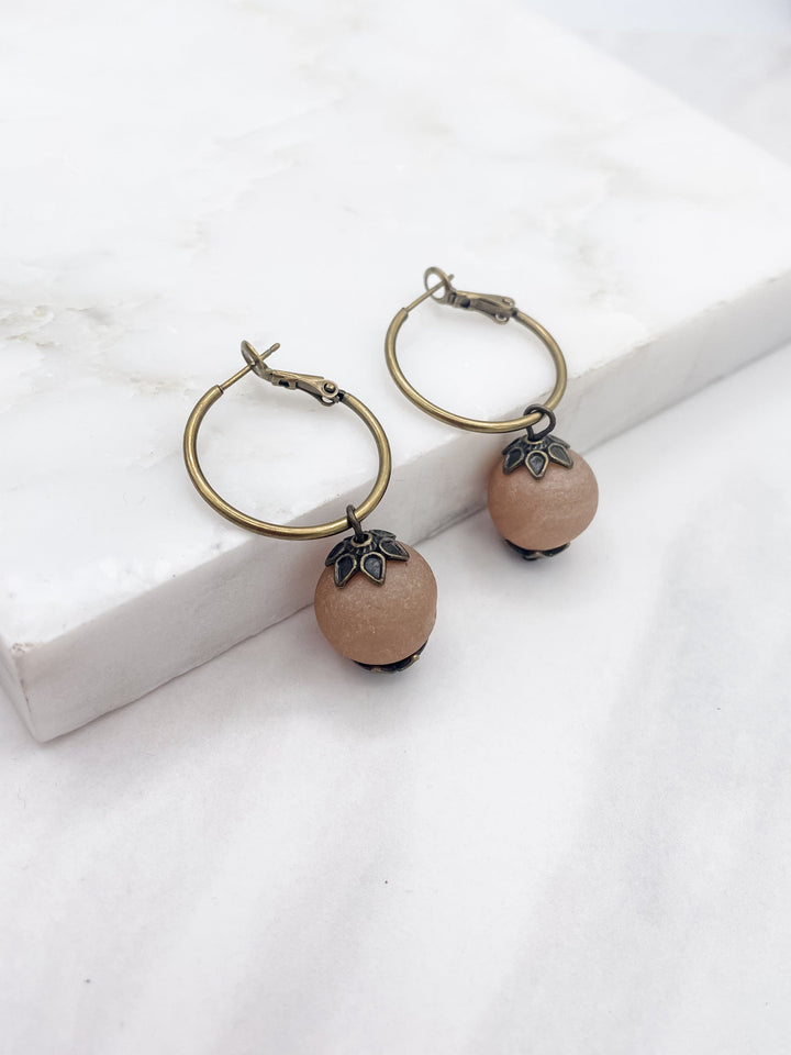 Bronze Hoop with Genuine Stone Earrings