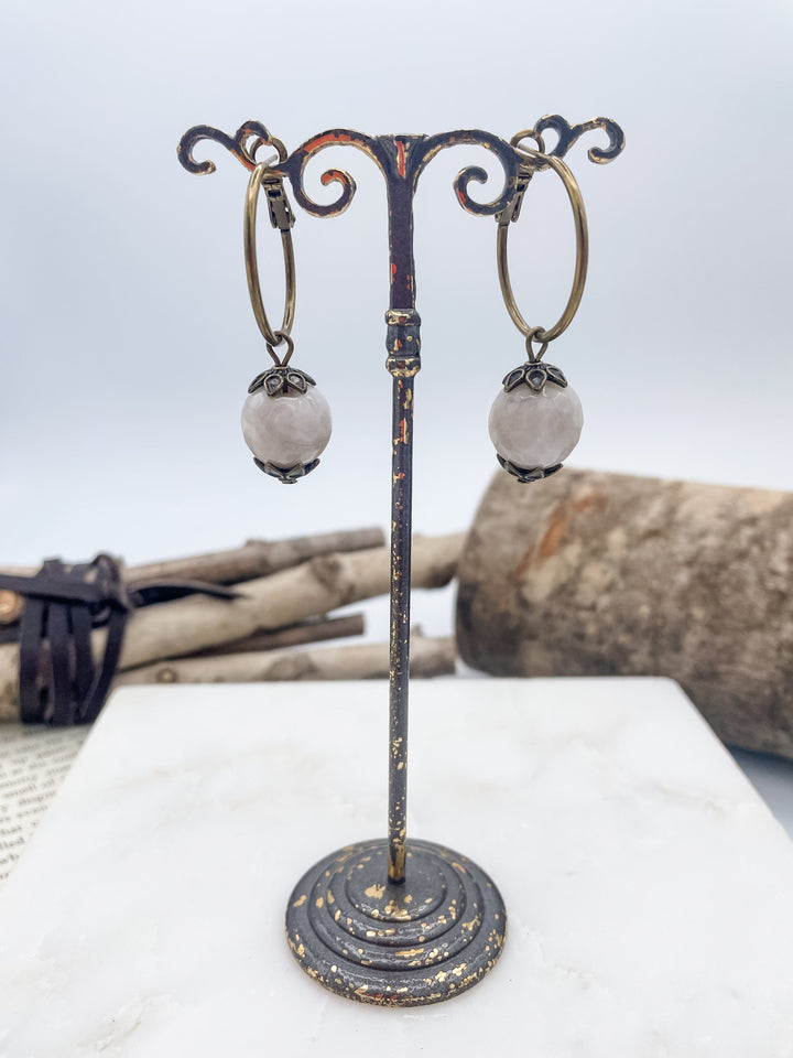 Bronze Hoop with Genuine Stone Earrings