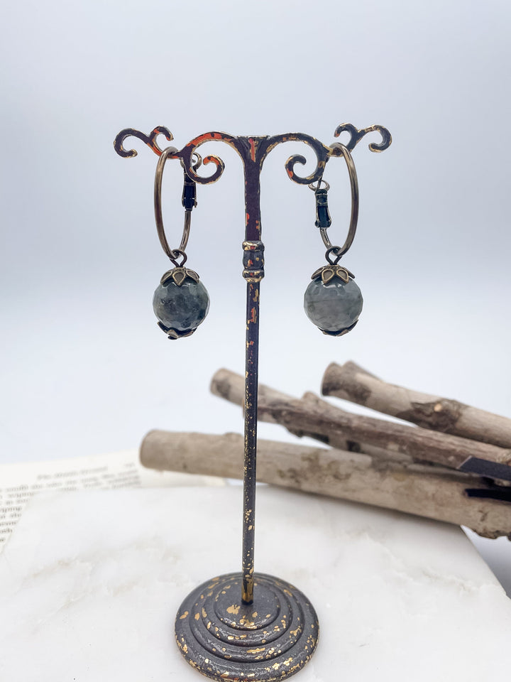 Bronze Hoop with Genuine Stone Earrings