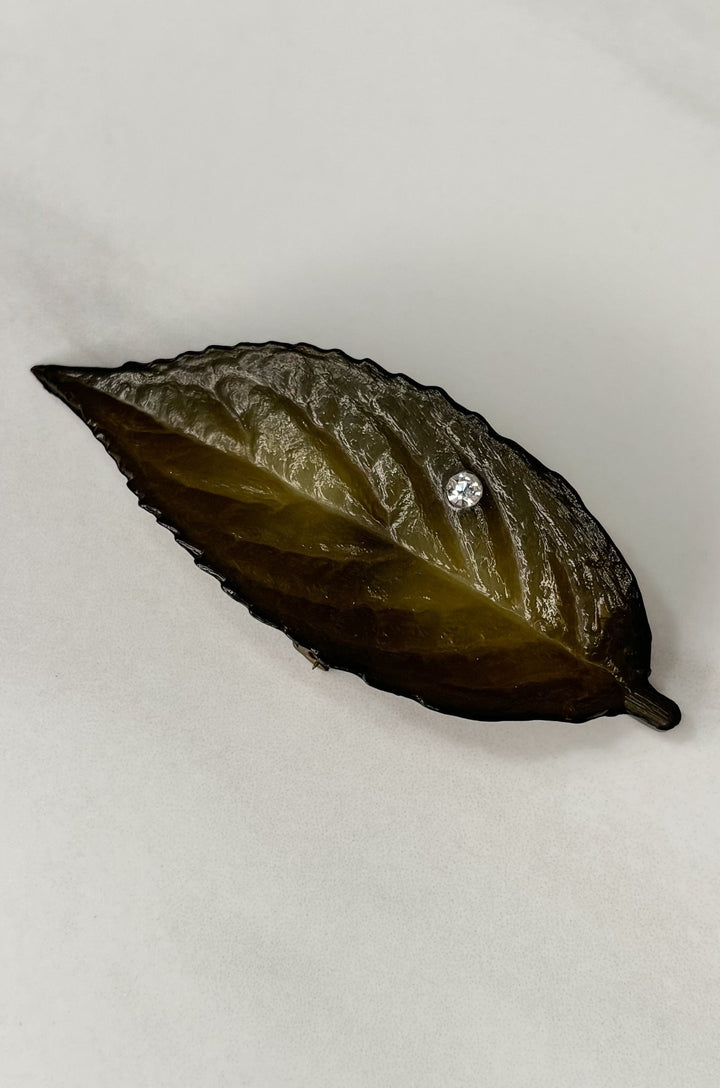 Buch and Deichmann Vintage Leaf with Crystal Brooch Pin