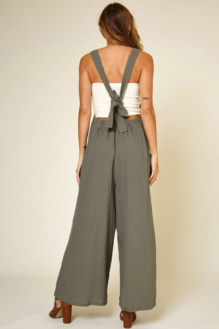 Ces Femme Cotton Gauze Solid Wide Leg Jumpsuit