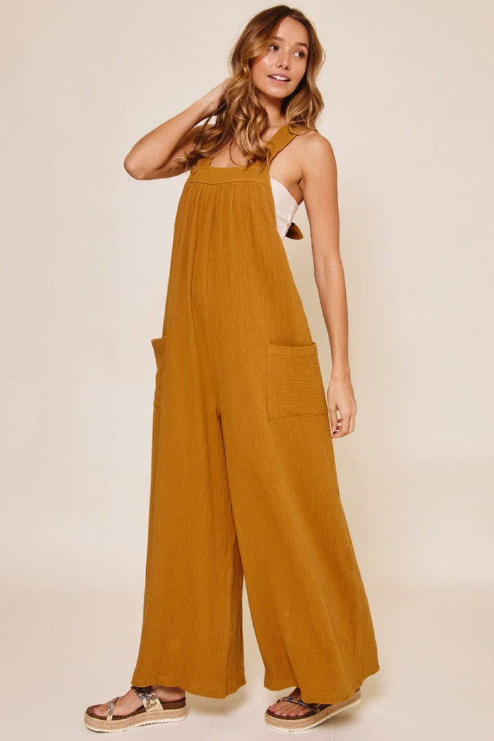 Ces Femme Cotton Gauze Solid Wide Leg Jumpsuit