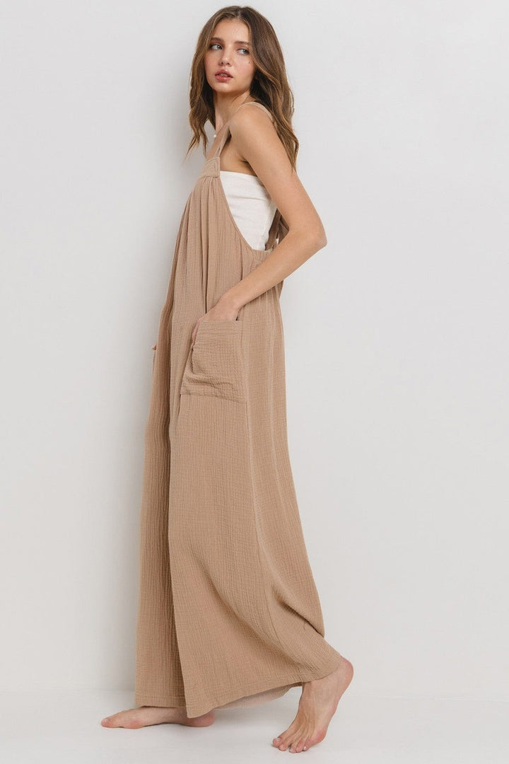 Ces Femme Cotton Gauze Solid Wide Leg Jumpsuit