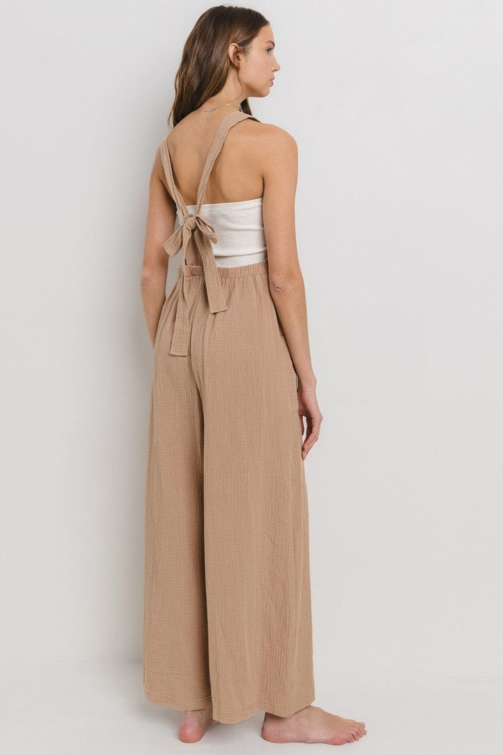 Ces Femme Cotton Gauze Solid Wide Leg Jumpsuit