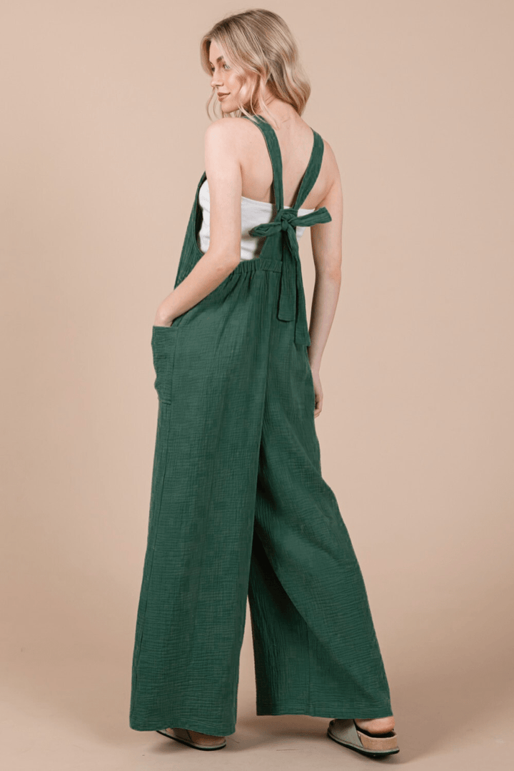 Ces Femme Cotton Gauze Solid Wide Leg Jumpsuit