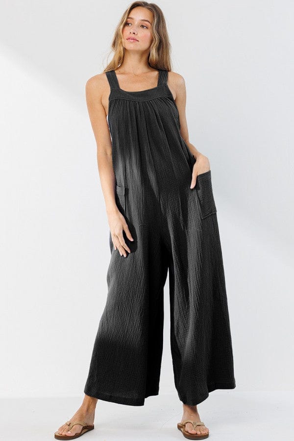 Ces Femme Cotton Gauze Solid Wide Leg Jumpsuit