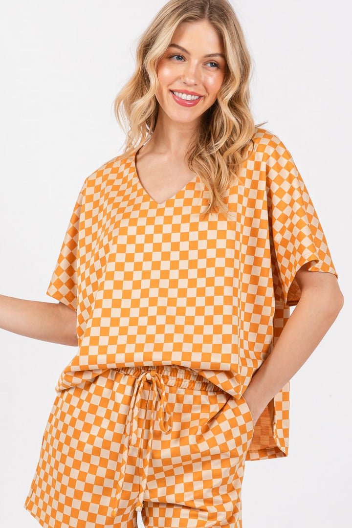 Ces Femme Game Day Checker Pattern V-neck Top