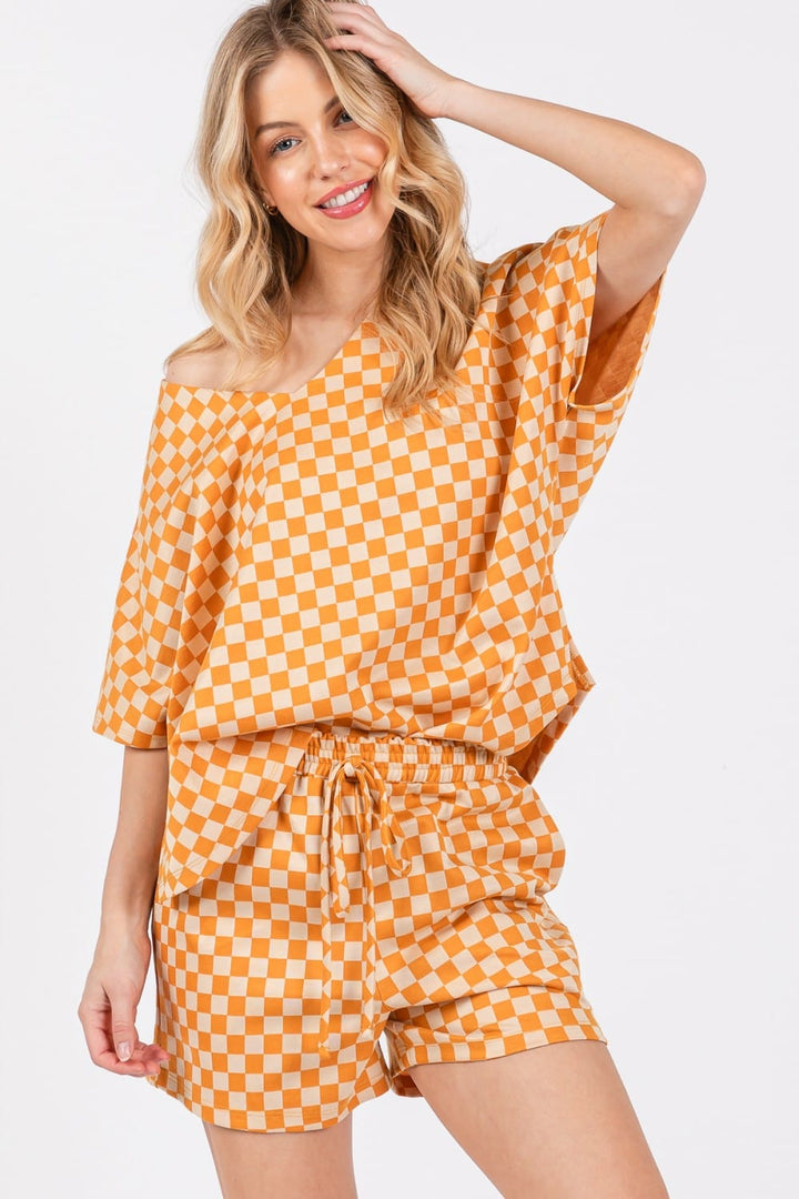 Ces Femme Game Day Checker Pattern V-neck Top