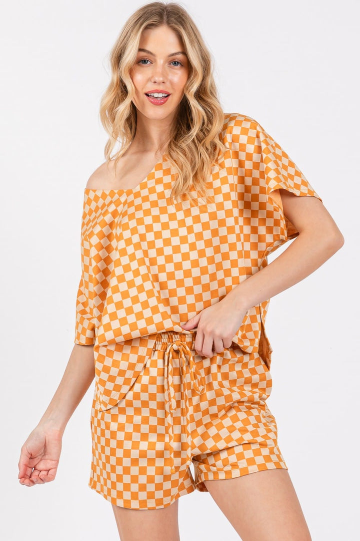 Ces Femme Game Day Checker Pattern V-neck Top