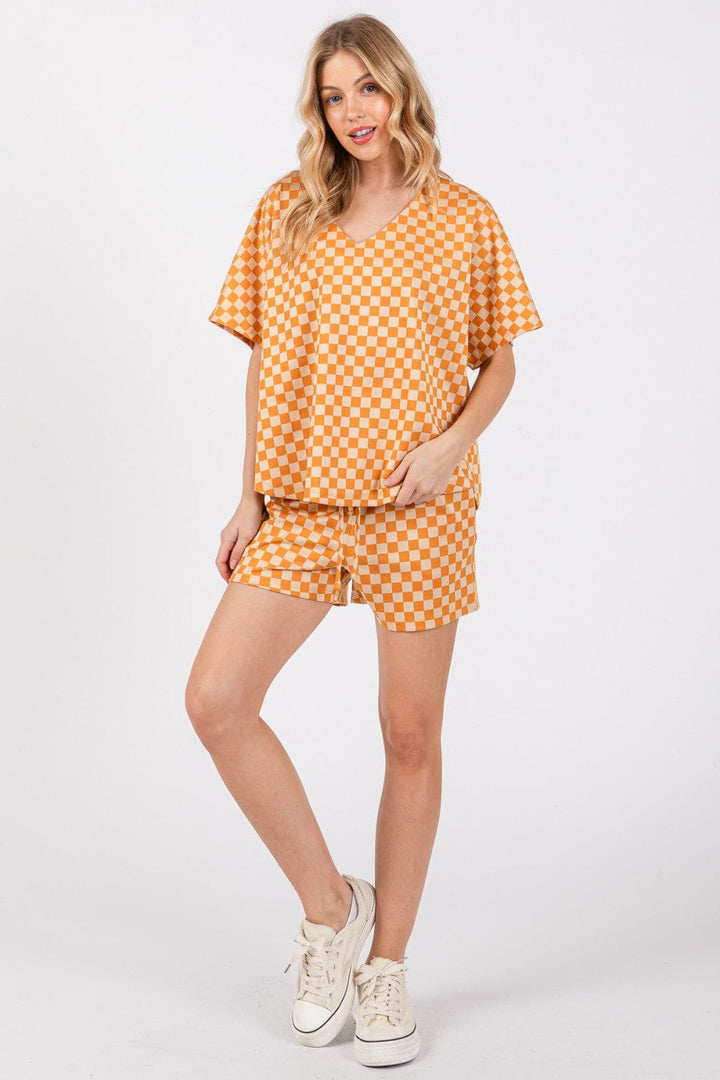 Ces Femme Game Day Checker Pattern V-neck Top