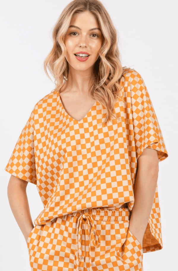 Ces Femme Game Day Checker Pattern V-neck Top