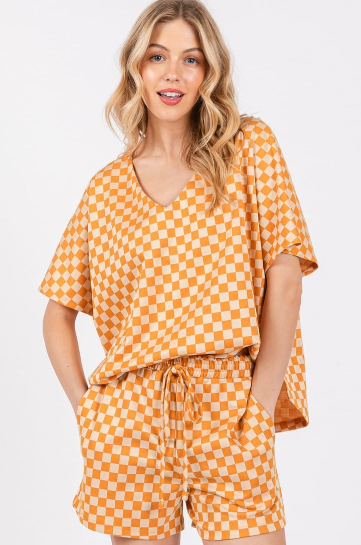 Ces Femme Game Day Checker Pattern V-neck Top