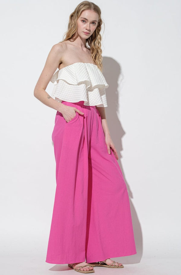 Ces Femme Linen Pin Tuck Wide Leg Pants