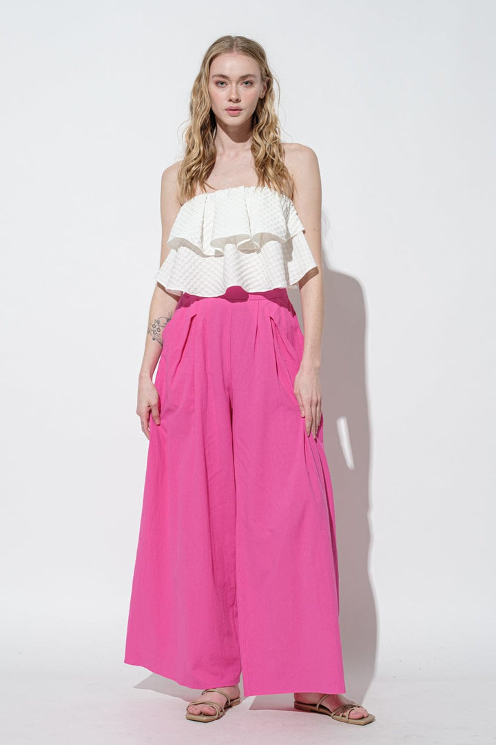 Ces Femme Linen Pin Tuck Wide Leg Pants