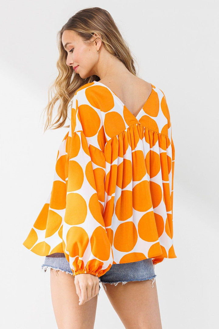 Ces Femme Orange Polka Dot Billow Long Sleeve Top in Comfortable Fit