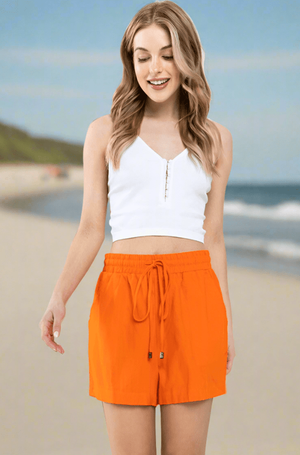 Ces Femme Solid Linen Drawstring Detailed Shorts