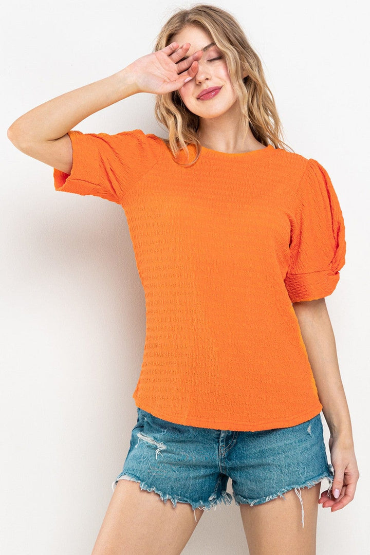 Ces Femme Textured Puff Short Sleeve Blouse Top