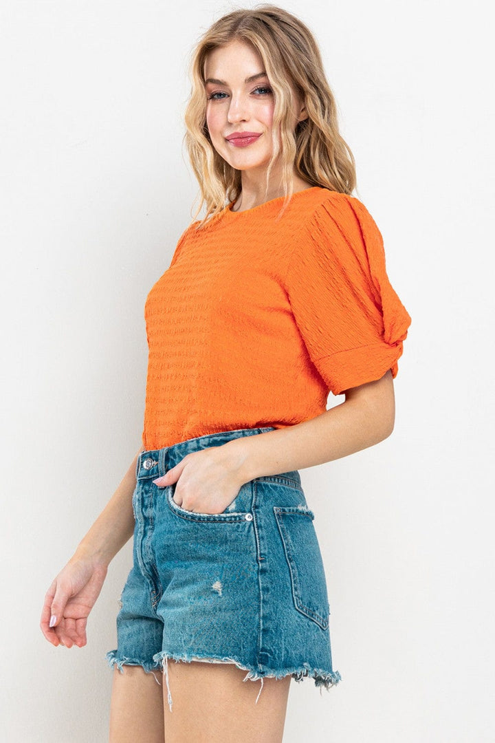 Ces Femme Textured Puff Short Sleeve Blouse Top