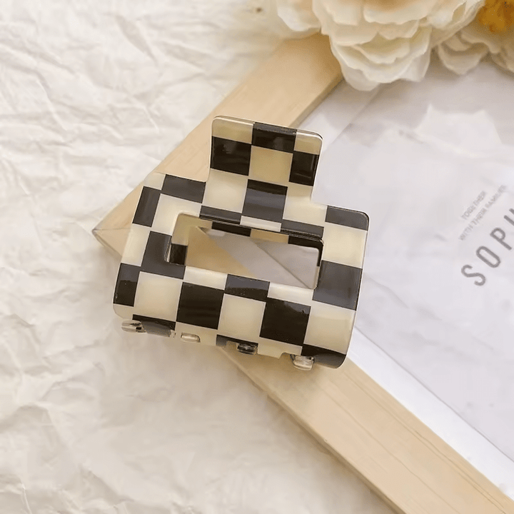 Checkerboard Acetate Hair Clip Claw in Two Styles