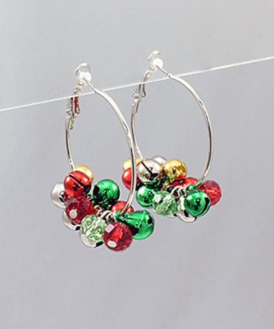 Christmas Bell and Bead Thin Clasp Hoops