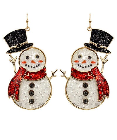 Christmas Glitter Snowman Tipping Hat Dangle Earrings