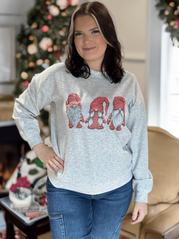 Christmas Snowflake Hat Gnomes Heather Crewneck Sweatshirt